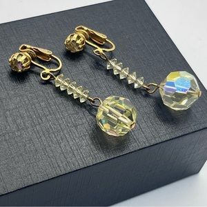 VTG Jonquil Crystal Faceted Beaded Drop Dangle Earrings 2"
